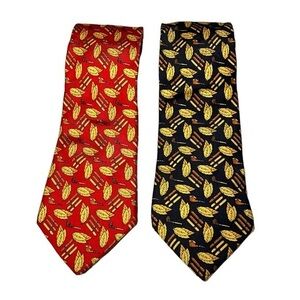 Vintage Italian silk tie‎ tobacco leaves cigars print red navy gold poetcore (2)